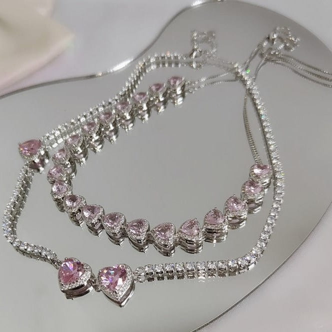 Chic Pink Diamond Heart Necklace