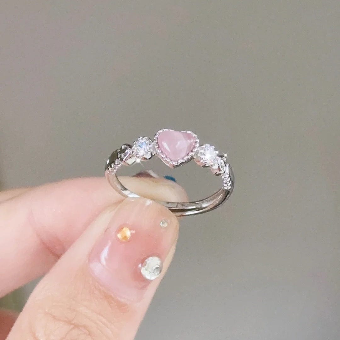 Bague coeur chic en opale rose