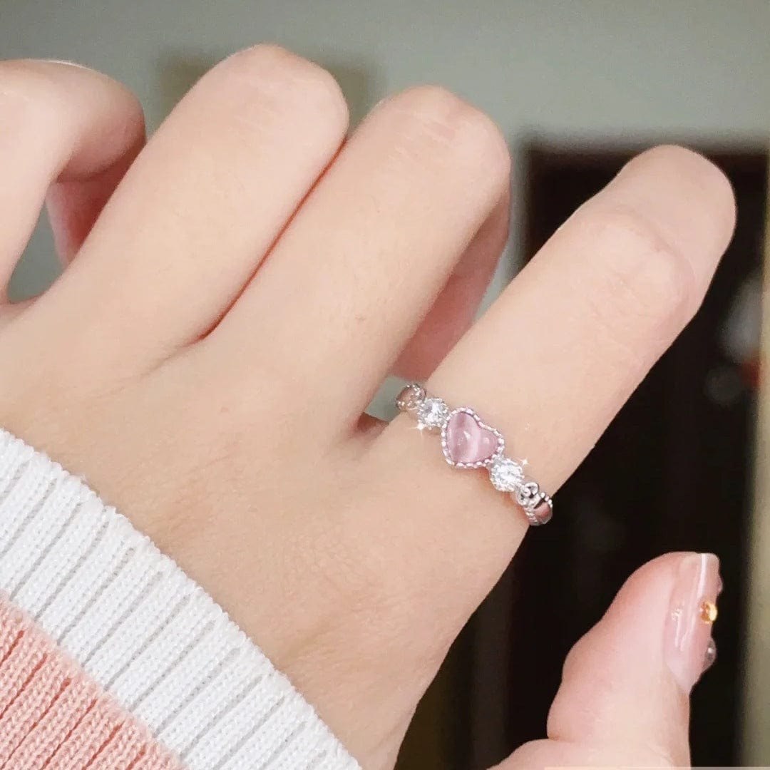 Bague coeur chic en opale rose