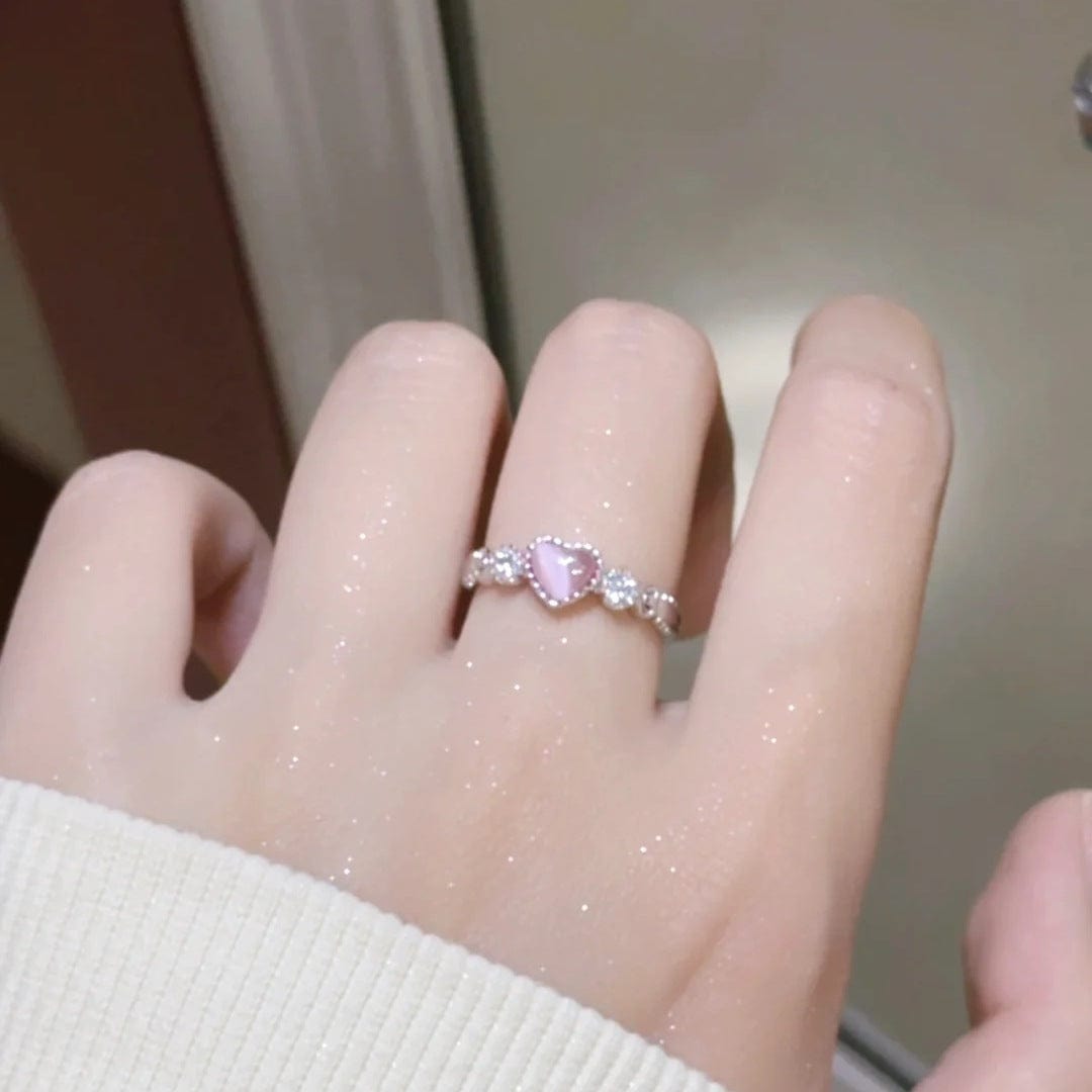 Bague coeur chic en opale rose