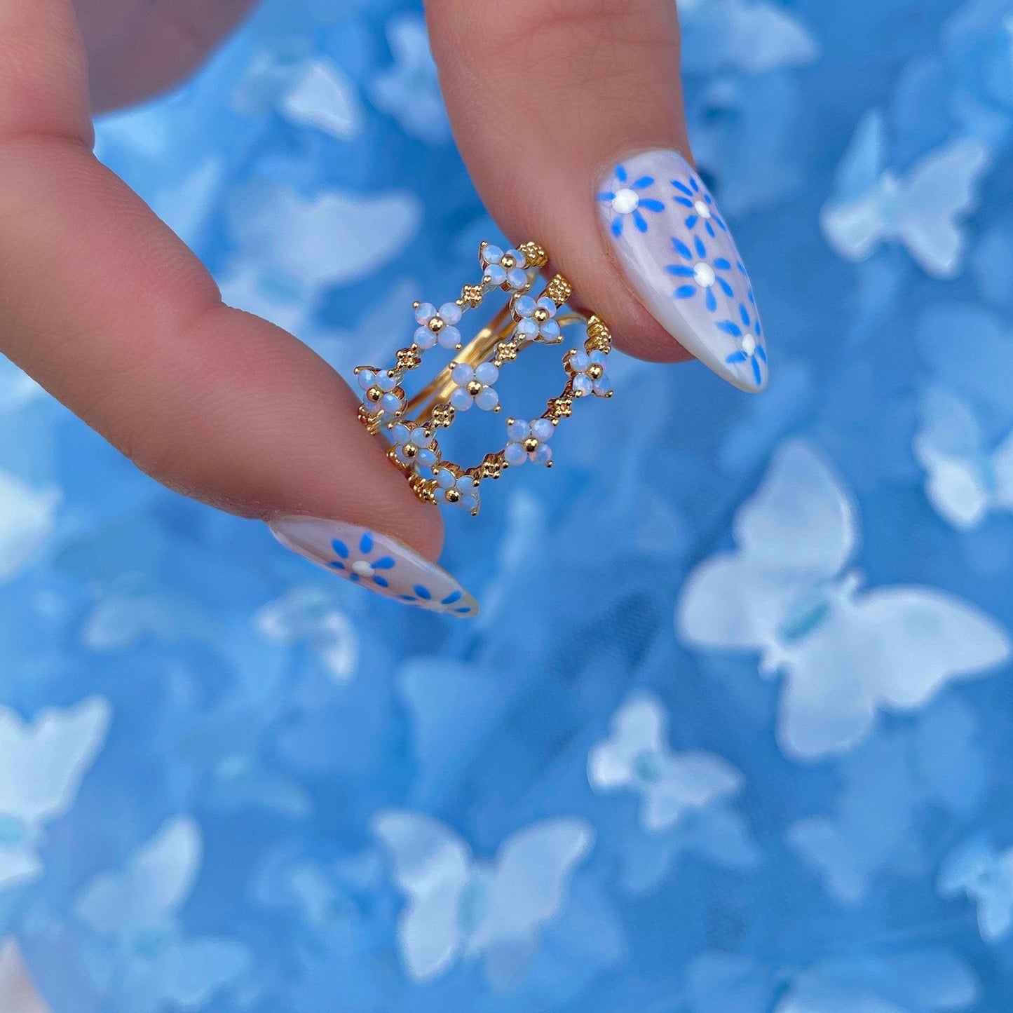 Floral Butterfly Bear Heart Ring