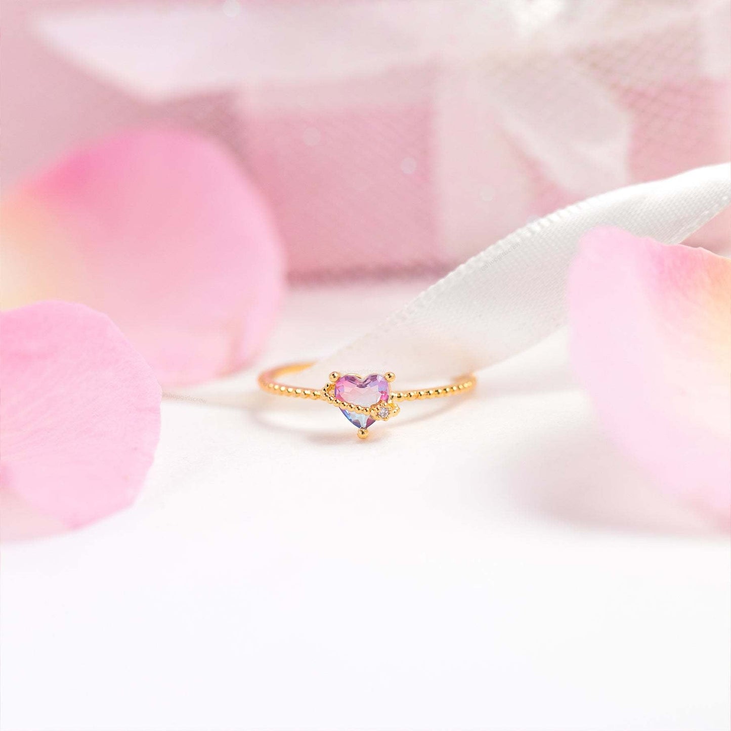 Floral Butterfly Bear Heart Ring