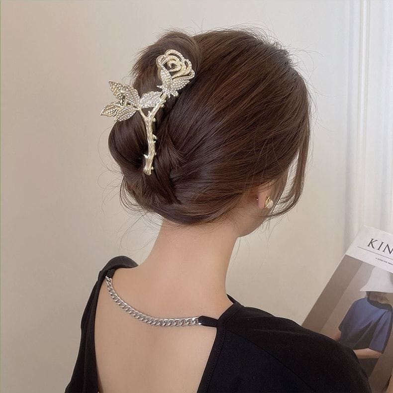 Pince à cheveux pour chignon avec rose incrustée