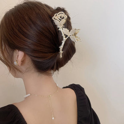 Pince à cheveux pour chignon avec rose incrustée