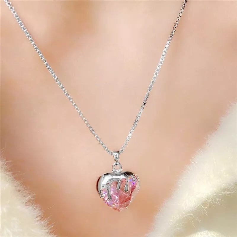 Diamond Cut Crystal Heart Pendant Necklace