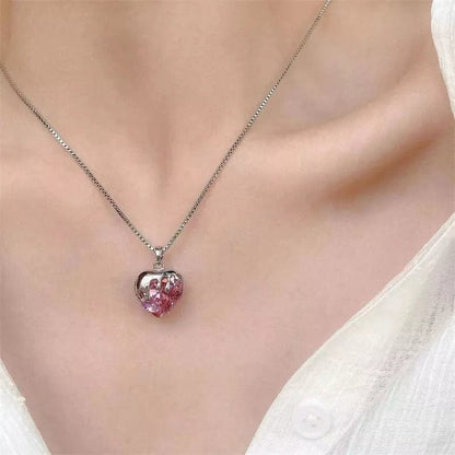 Diamond Cut Crystal Heart Pendant Necklace