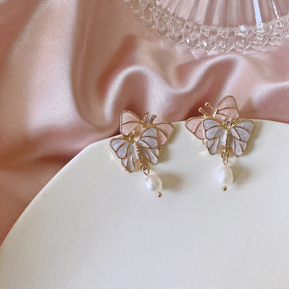 Butterfly Dangling Pearl Earrings