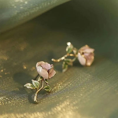 Chic Pink Rose Earrings