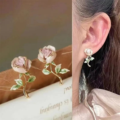 Chic Pink Rose Earrings