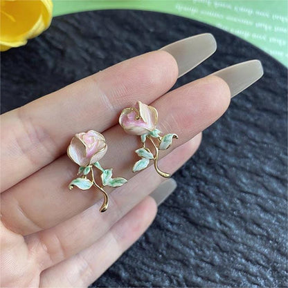 Chic Pink Rose Earrings