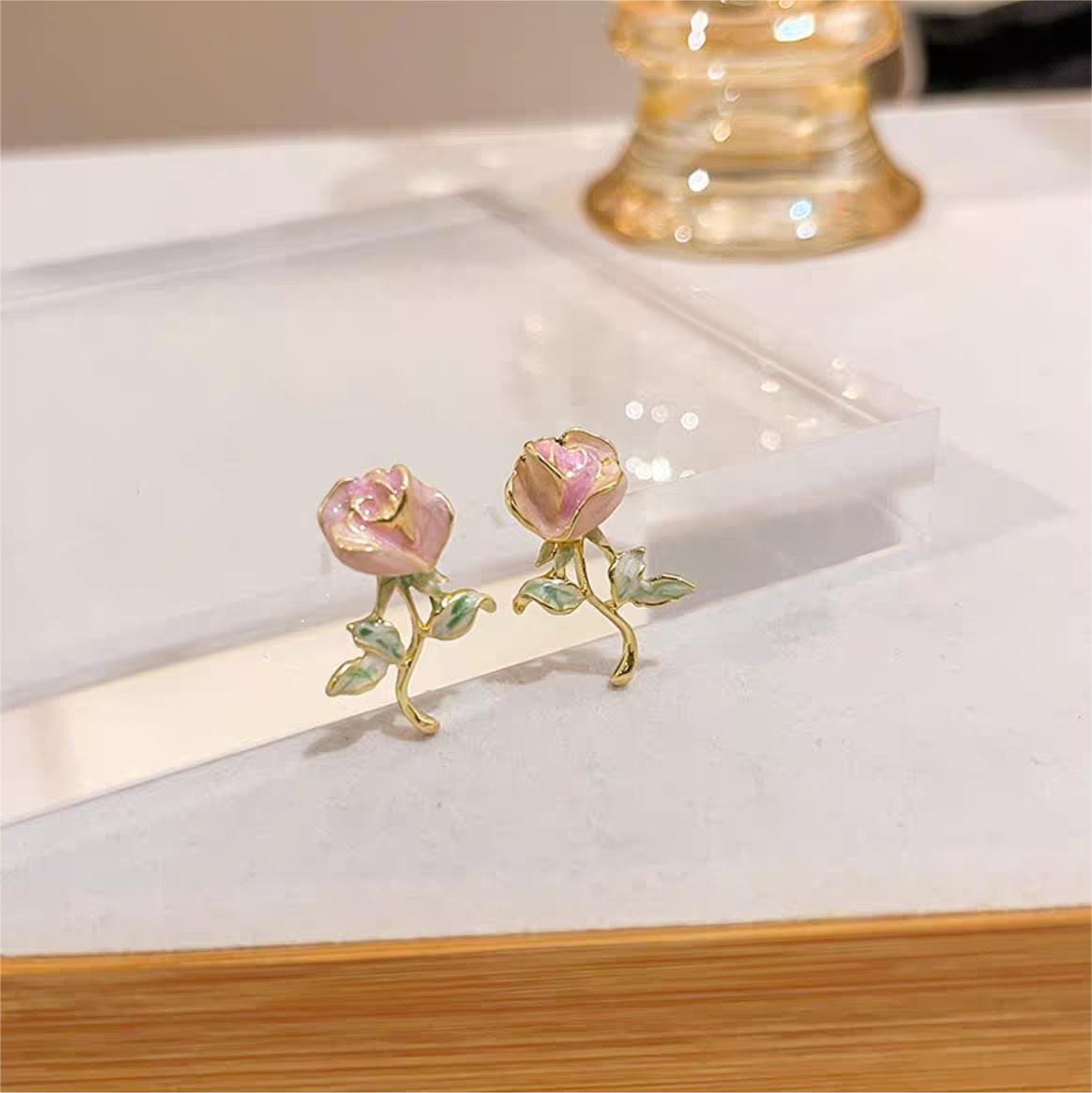 Chic Pink Rose Earrings