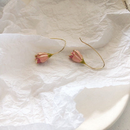 Enamel Pink Tulip Dangle Earrings