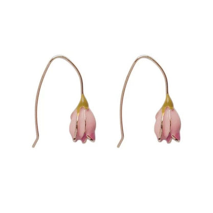 Enamel Pink Tulip Dangle Earrings