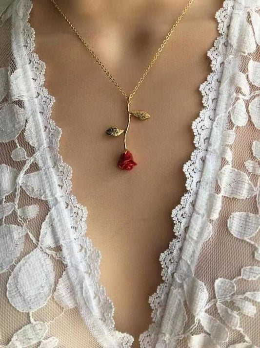 Enamel Rose Pendant Necklace