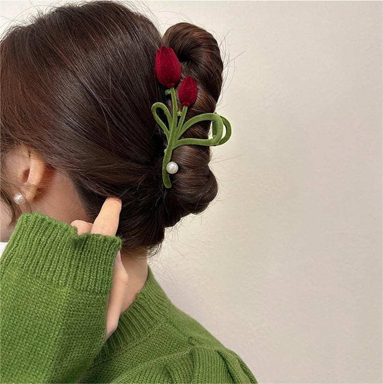 Flocking Tulip Chignon Claw Hair Clip