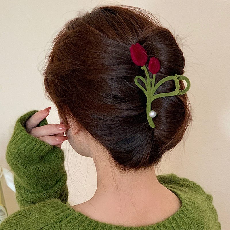 Flocking Tulip Chignon Claw Hair Clip