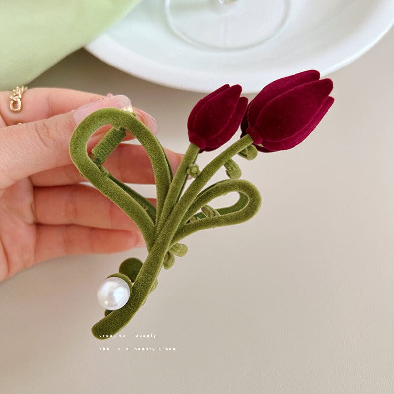 Flocking Tulip Chignon Claw Hair Clip