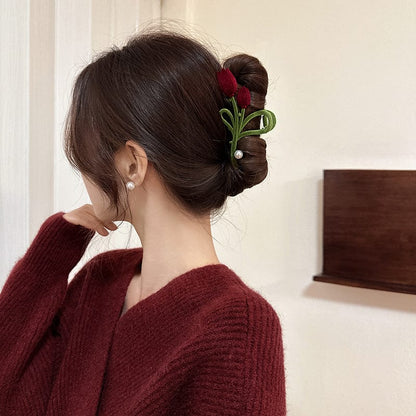 Flocking Tulip Chignon Claw Hair Clip