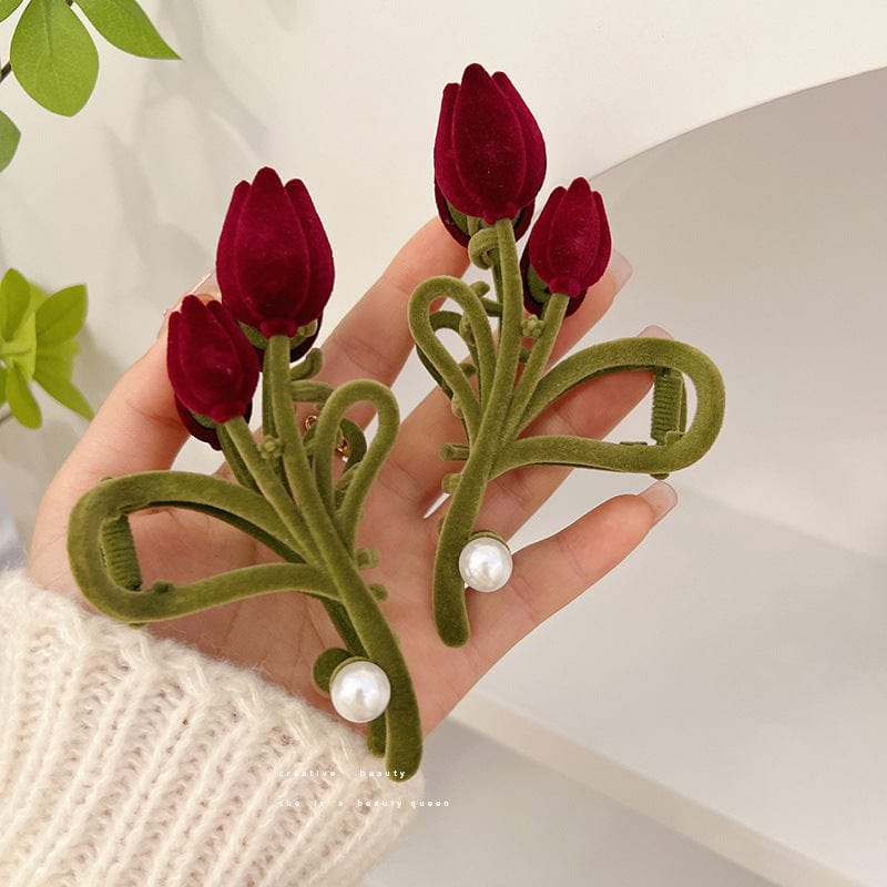 Flocking Tulip Chignon Claw Hair Clip