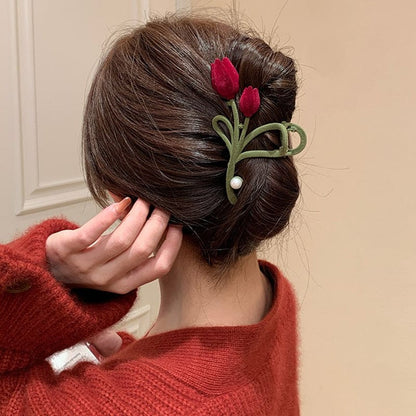 Flocking Tulip Chignon Claw Hair Clip