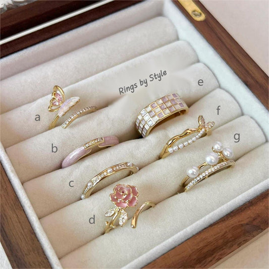 Chic Butterfly Pearl Ring Set