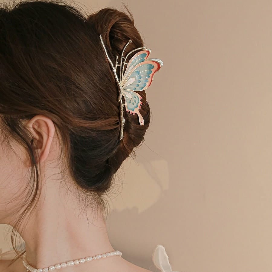 Barrette à chignon papillon faite main