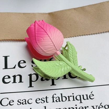 Enamel Pink Tulip Chignon Claw Clip