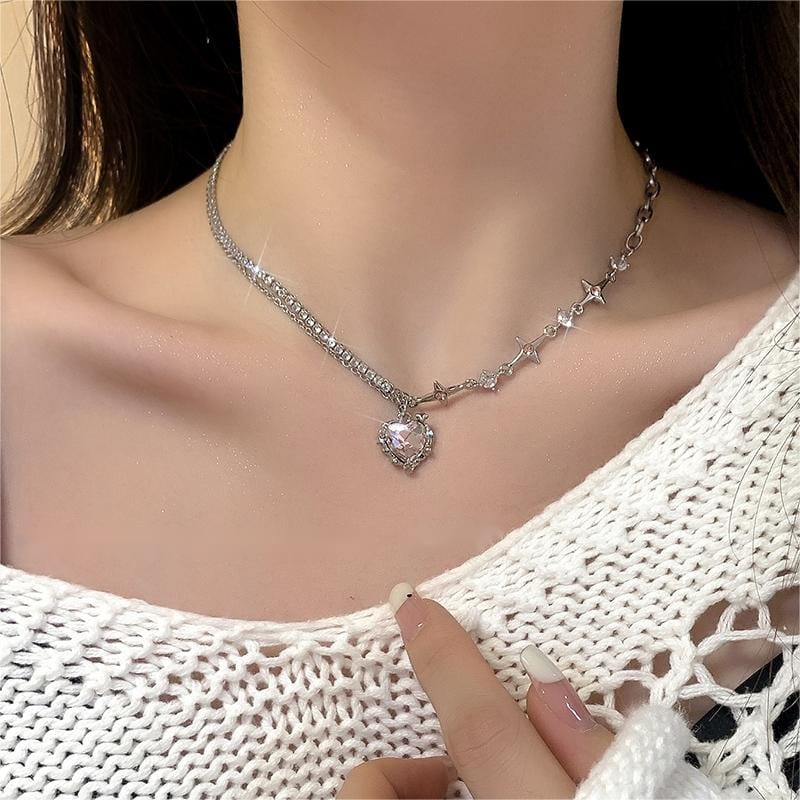 Layered Crystal Heart Pendant Necklace