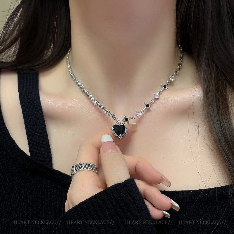 Layered Crystal Heart Pendant Necklace