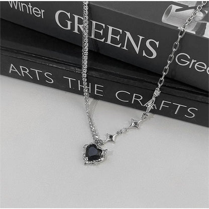 Layered Crystal Heart Pendant Necklace