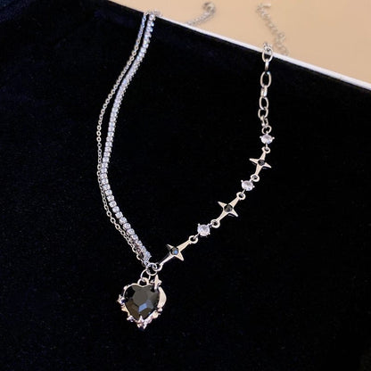 Layered Crystal Heart Pendant Necklace