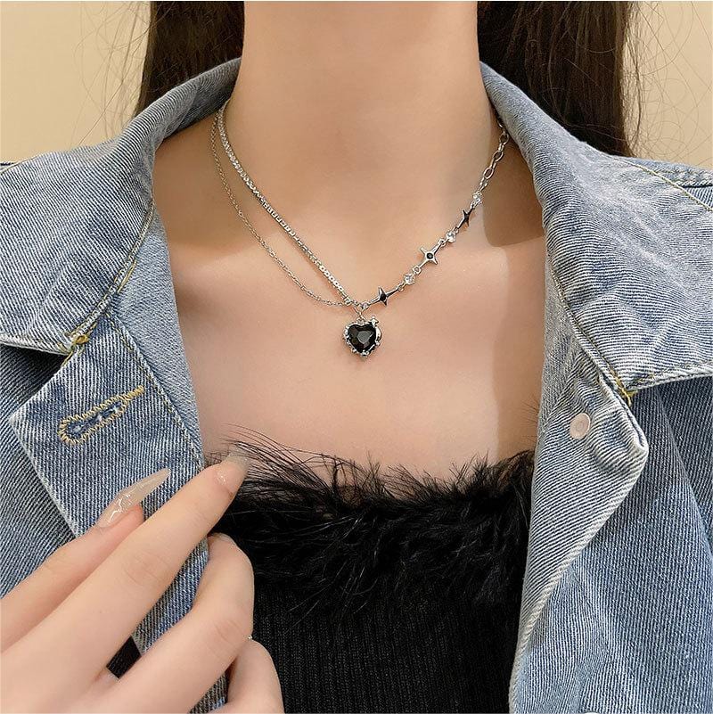 Layered Crystal Heart Pendant Necklace