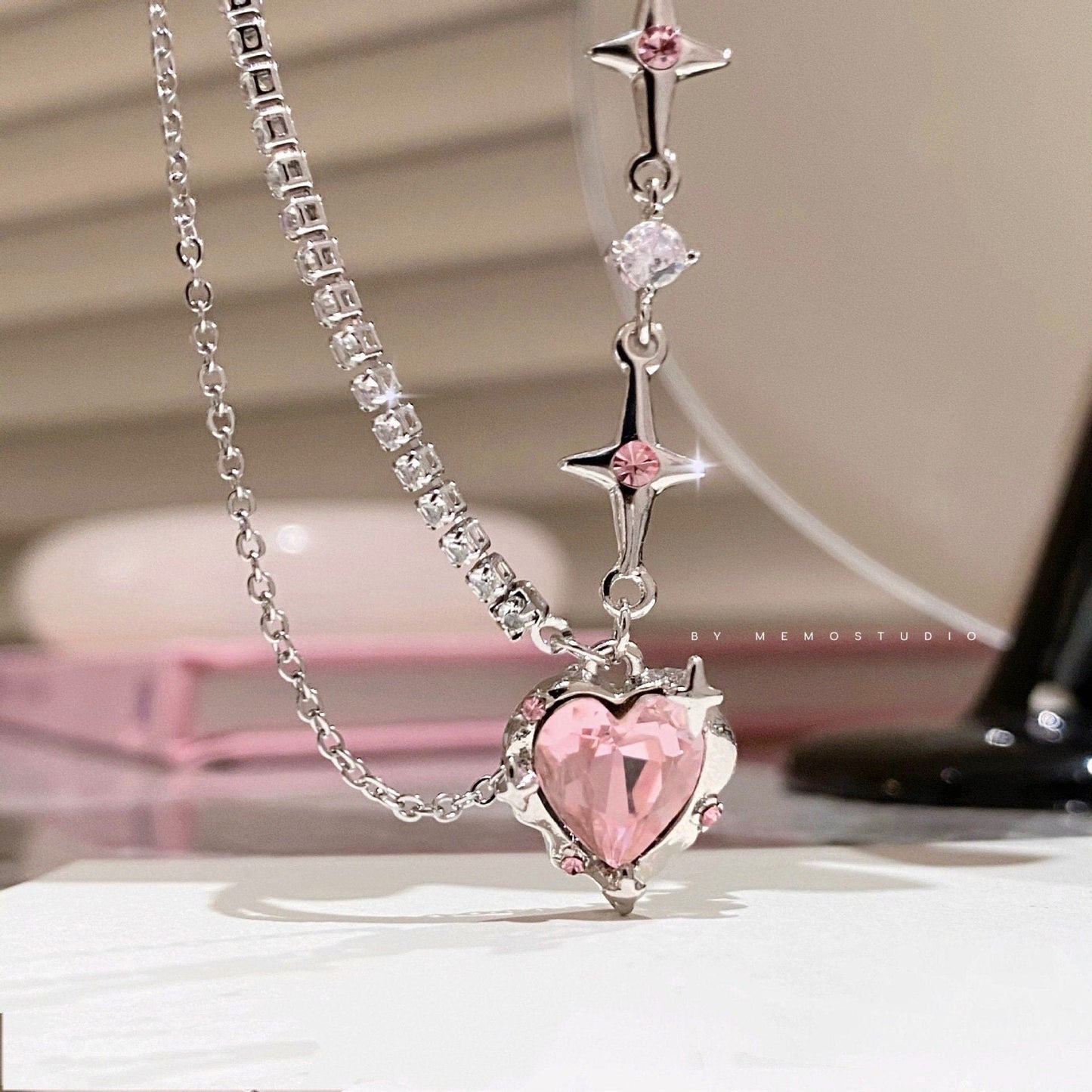 Crystal Heart Star Chain Necklace