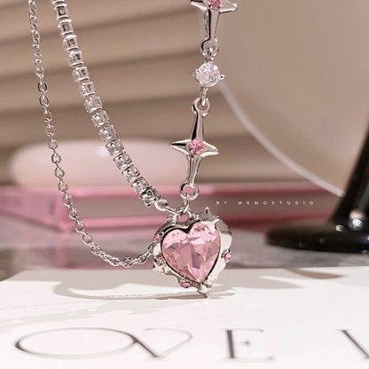 Crystal Heart Star Chain Necklace