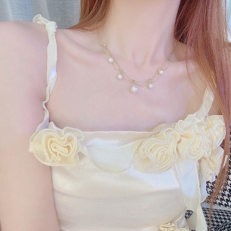 Pearl Tassel Ball Choker Necklace