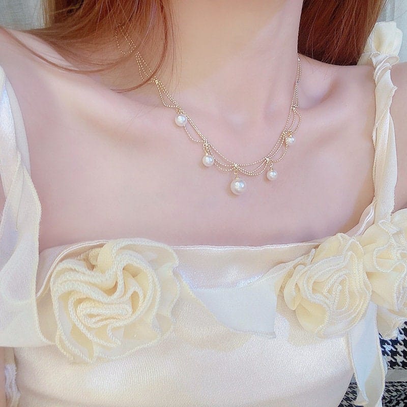 Pearl Tassel Ball Choker Necklace