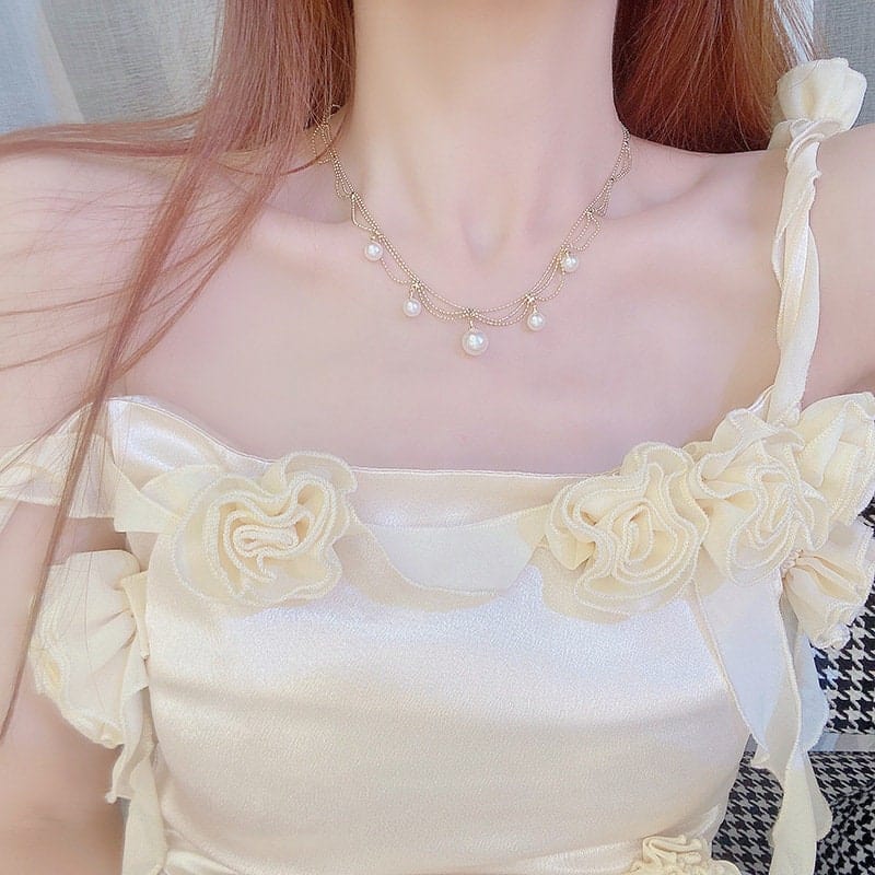 Pearl Tassel Ball Choker Necklace