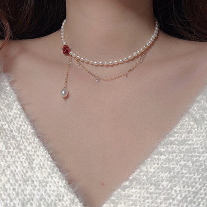 Rose Pearl Chain Choker Necklace