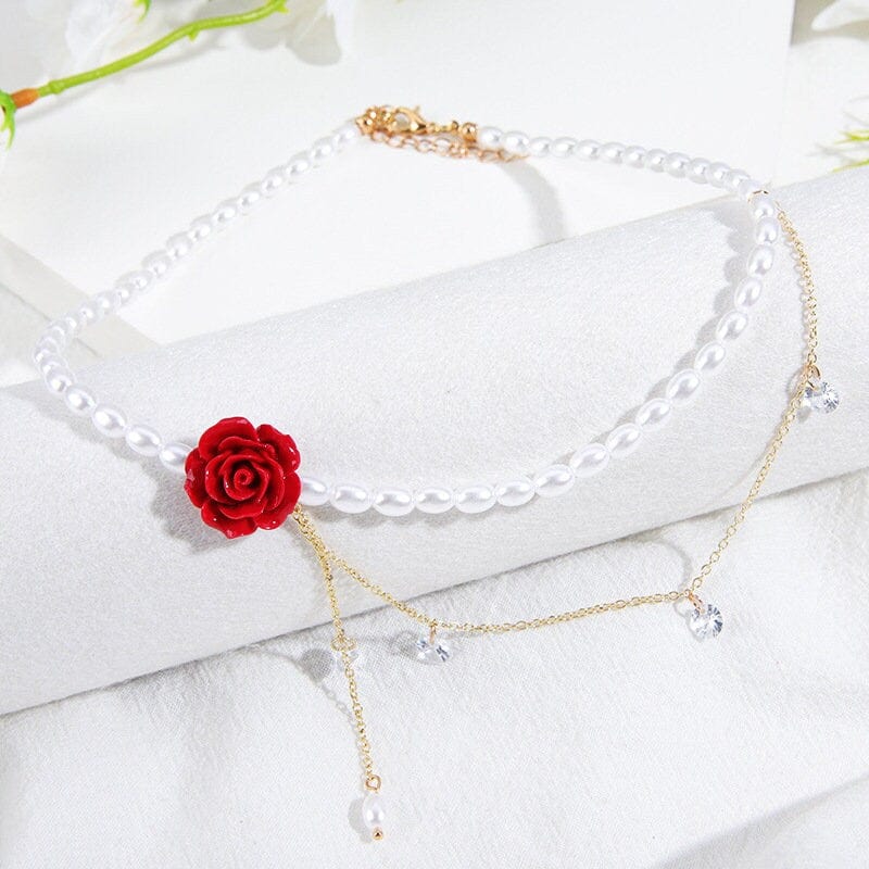 Rose Pearl Chain Choker Necklace