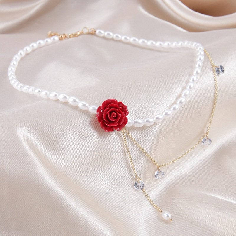 Rose Pearl Chain Choker Necklace