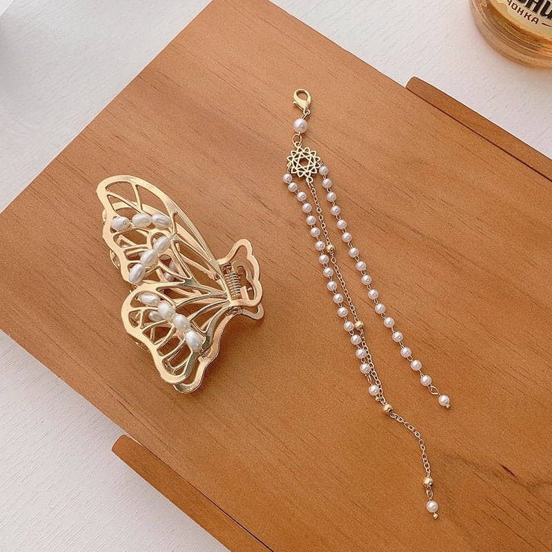 Pearl Chain Butterfly Claw Hair Clip