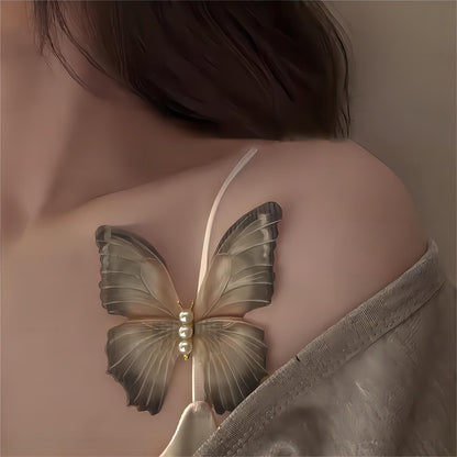 Pince à cheveux papillon en maille transparente nacrée