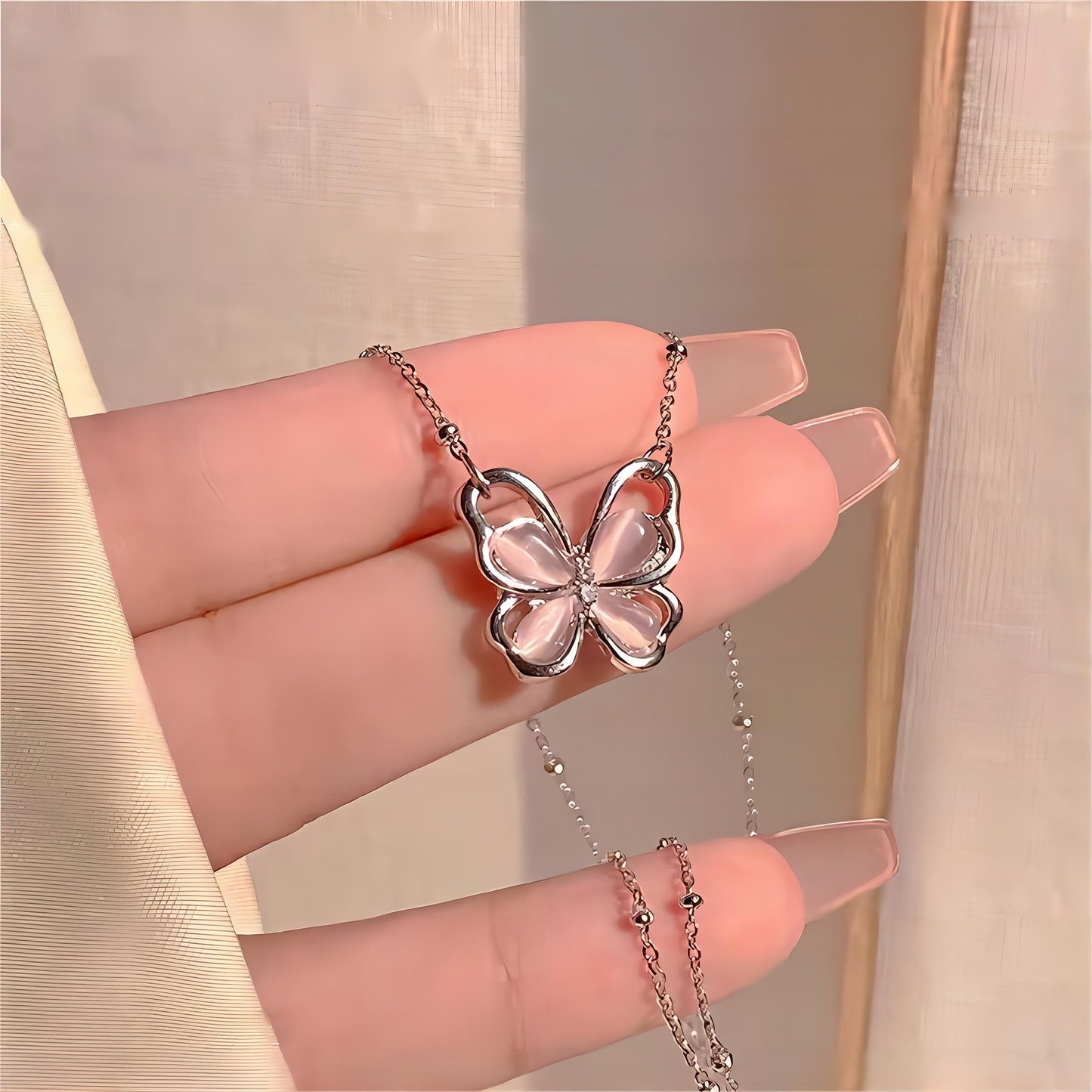 Cats Eye Stone Butterfly Necklace