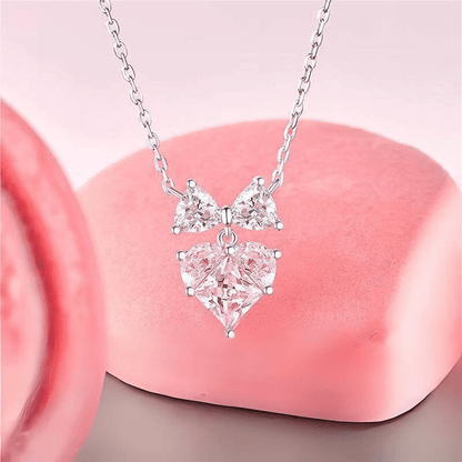 Chic Pink Bowknot Heart Necklace