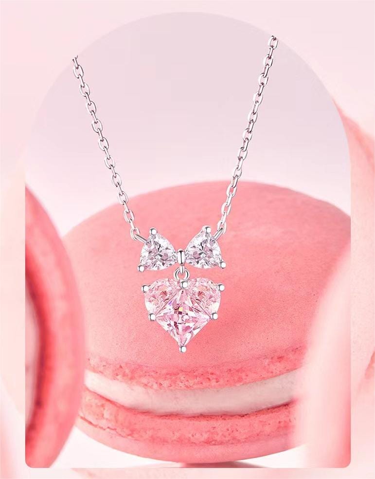 Chic Pink Bowknot Heart Necklace