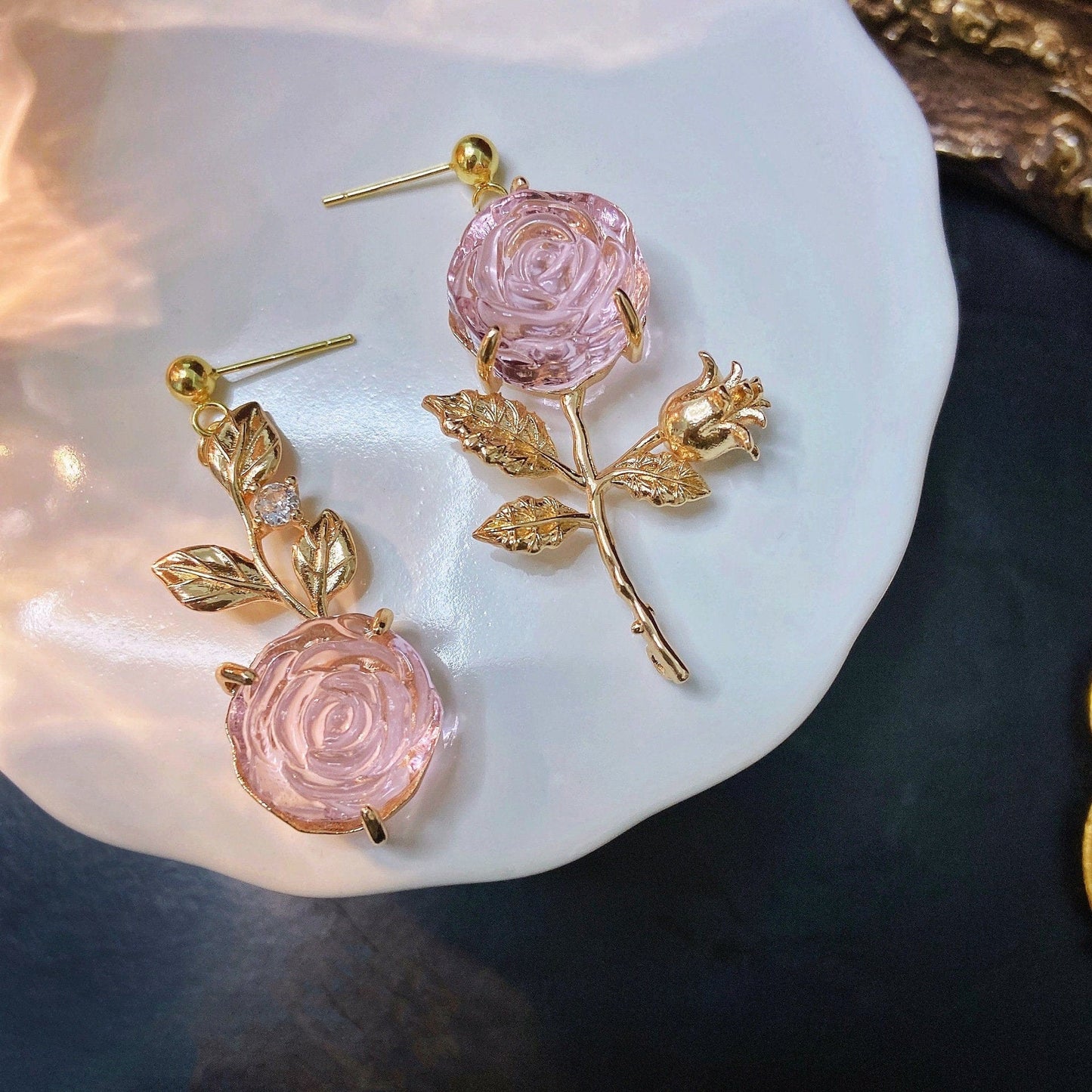 Chic Pink Rose Earrings