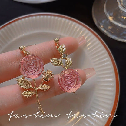 Chic Pink Rose Earrings