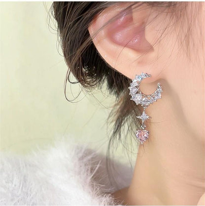 Chic Rhinestone Star Heart Earrings