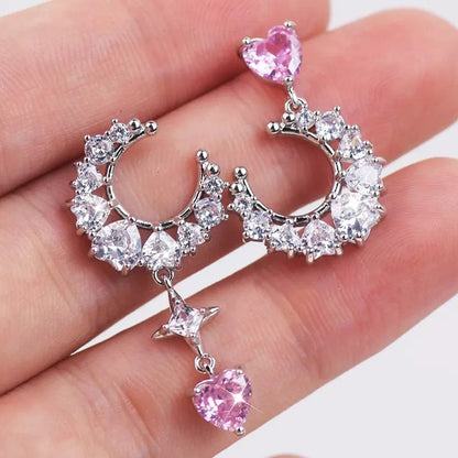 Chic Rhinestone Star Heart Earrings