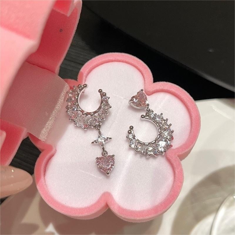 Chic Rhinestone Star Heart Earrings